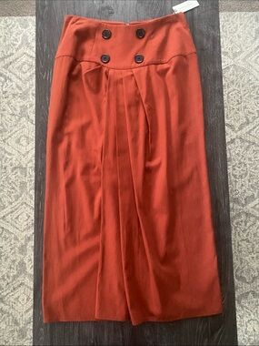 Anthropologie Bronze Button-Accent Midi Skirt